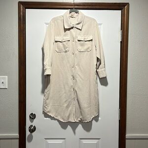 Emma’s Expressions CREAM Cardigan Button up Collared DRESS Long sleeve Pockets